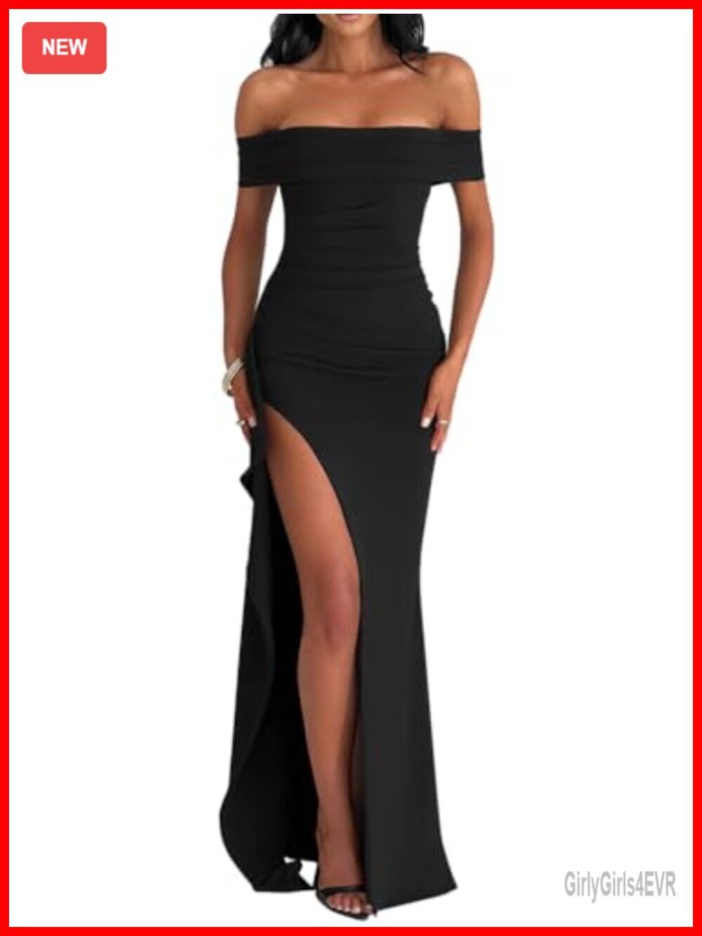 Bodycon Off Shoulder Sleeveless High Split Ruched Formal Evening Dress